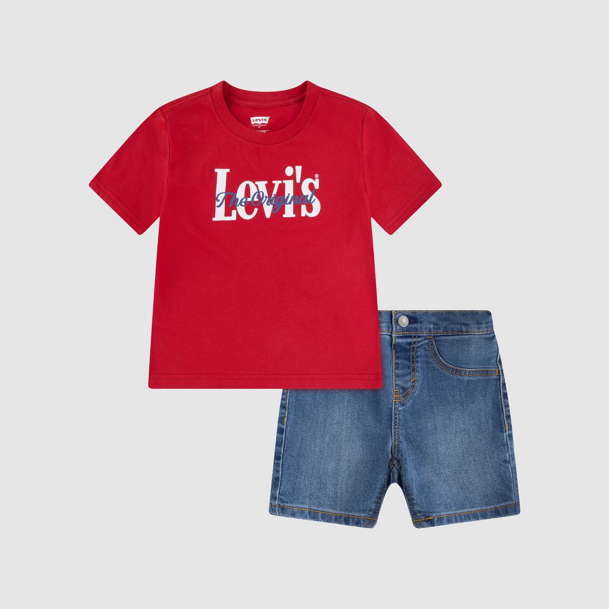 Baby Logo Tee and Denim Shorts 2-Piece Set — Urban Red - Red