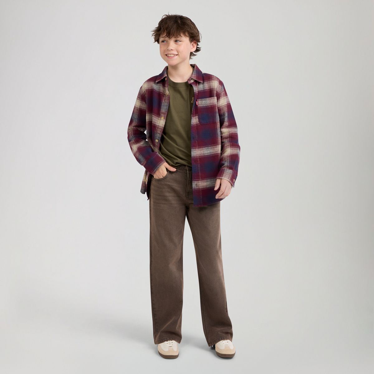Teenager Shadow Plaid Shirt — Tawny Port - Purple