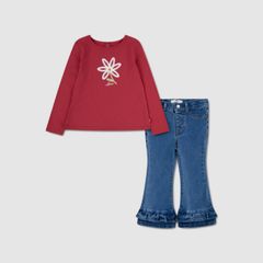 Baby 3/4 Sleeve Top and Ruffle Pants — Deep Claret - Neutral 1
