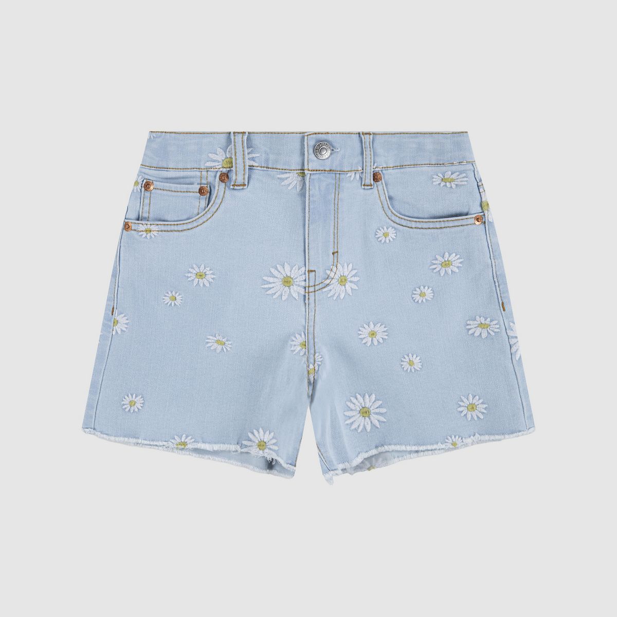 Kids Daisy Denim A-Line Shorts — Light Sugar - Blue