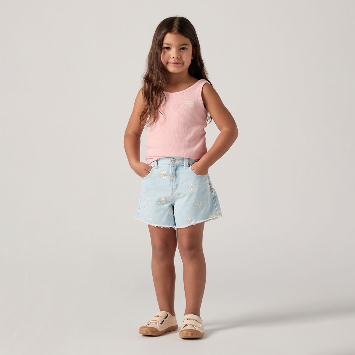 Kids Daisy Denim A-Line Shorts — Light Sugar - Blue
