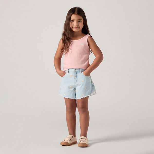 Kids Daisy Denim A-Line Shorts — Light Sugar - Blue