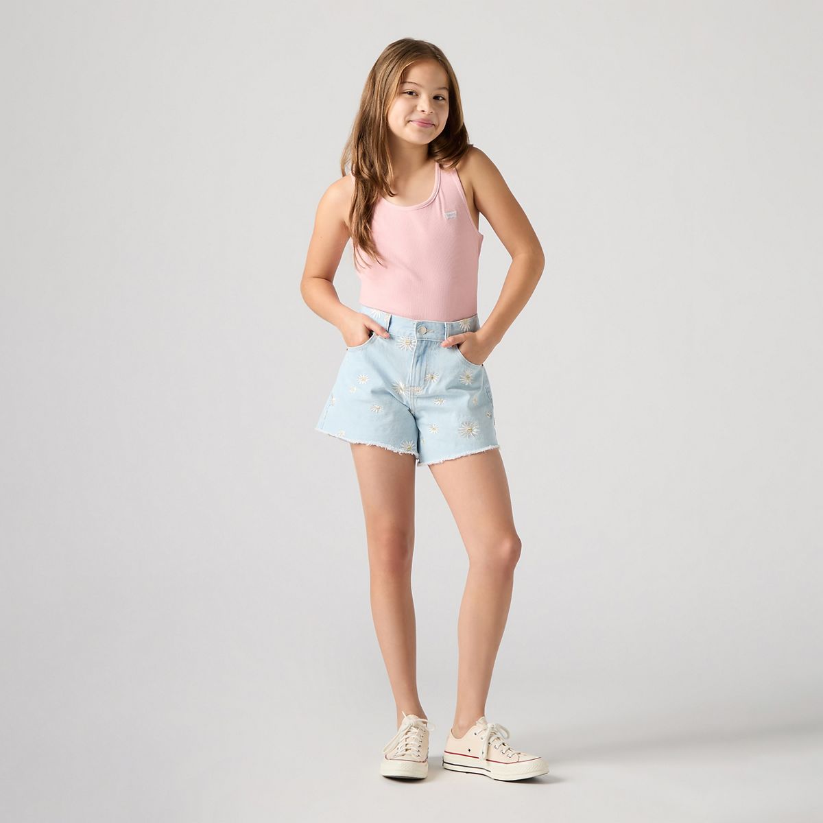 Teenager Daisy Denim A-Line Shorts — Light Sugar - Blue