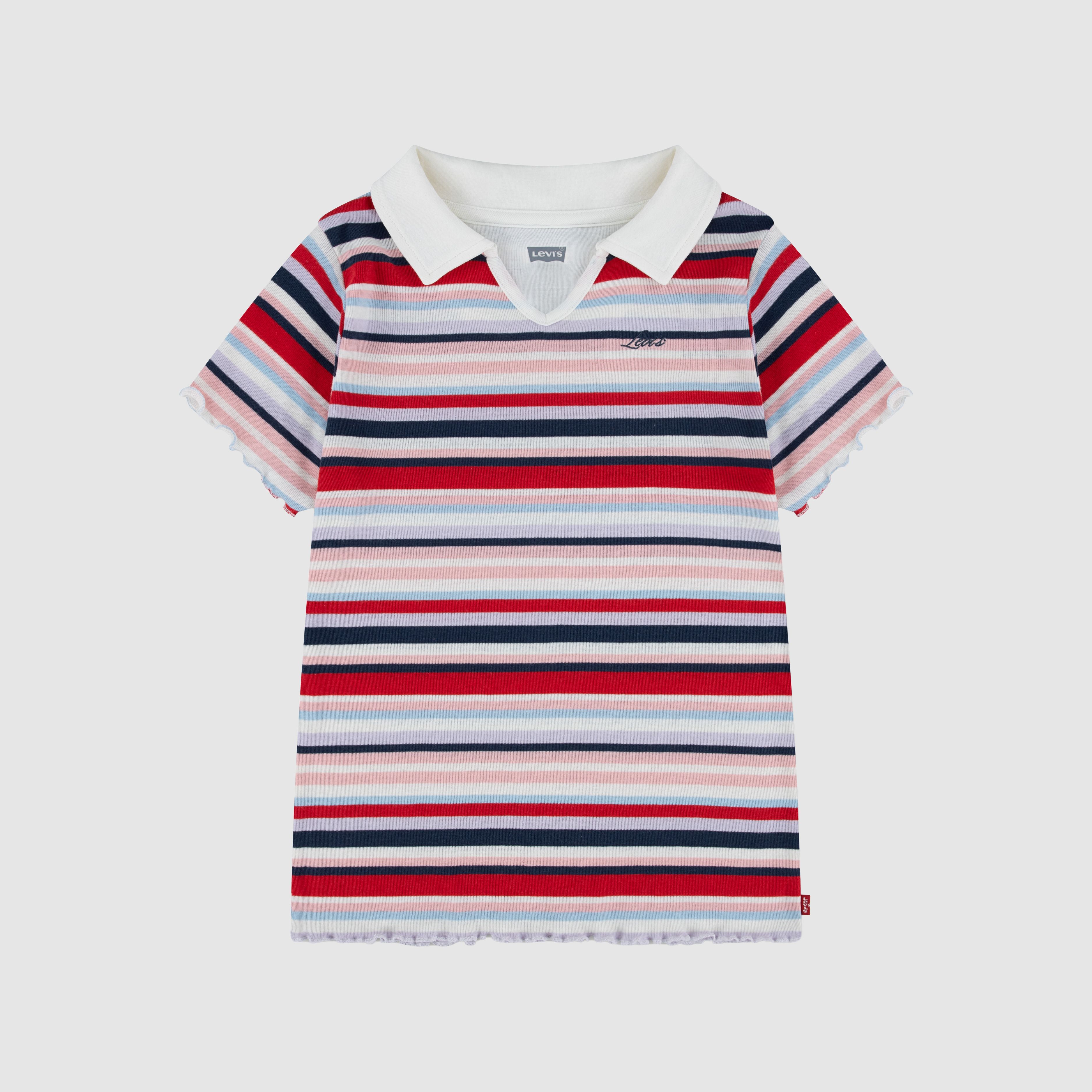 Kids Ribbed Knit Striped Polo Top 1