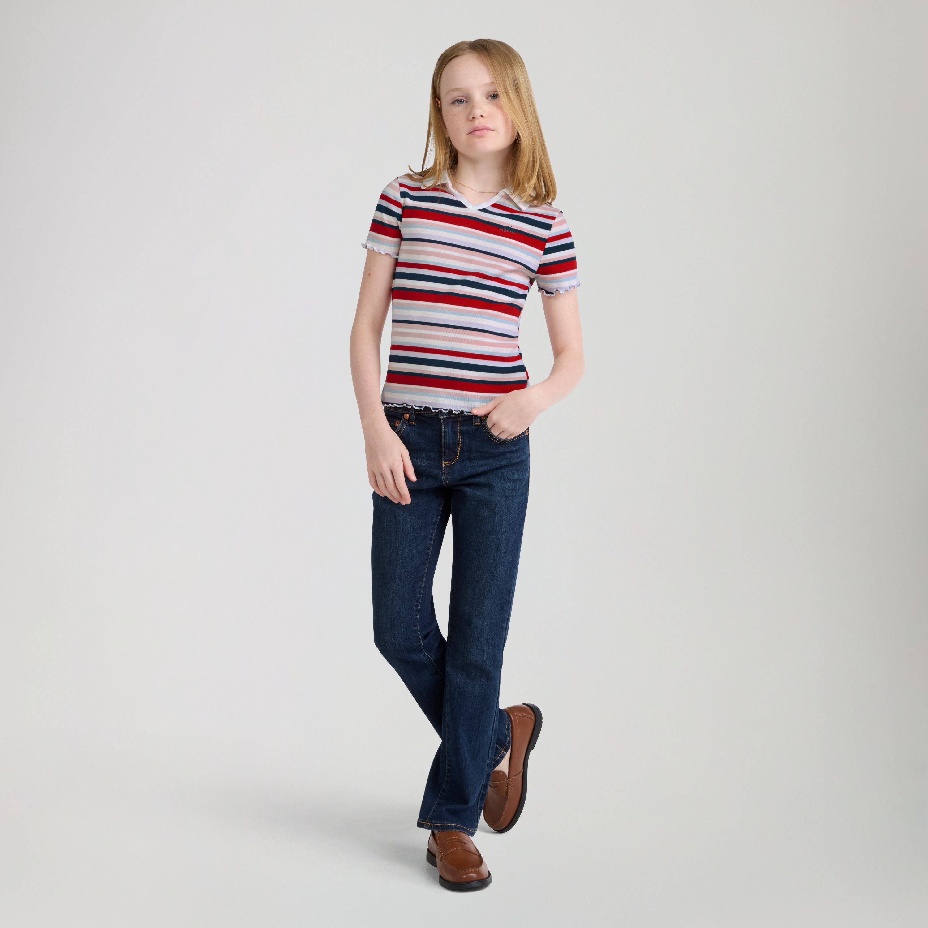 Teenager Ribbed Knit Striped Polo Top 1