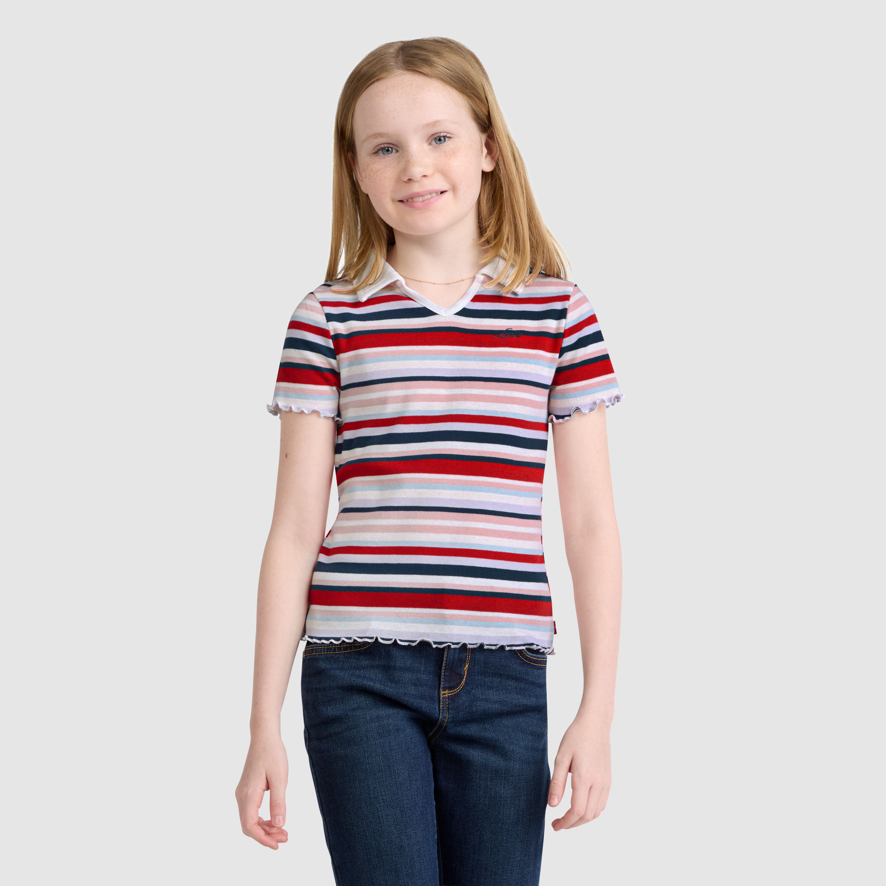 Teenager Ribbed Knit Striped Polo Top 14
