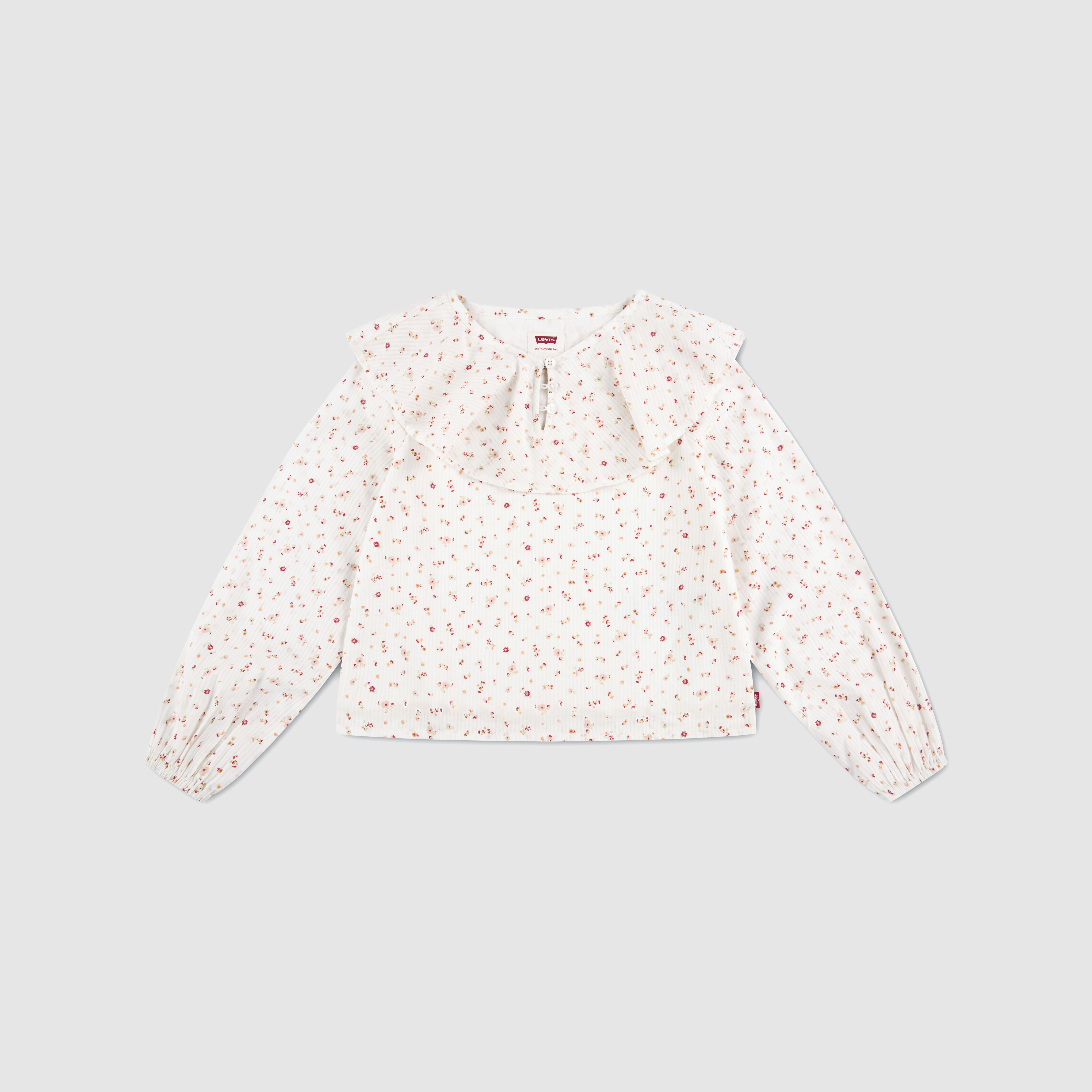 Teenager Long Sleeve Ruffle Top-Ditsy Blouse 1