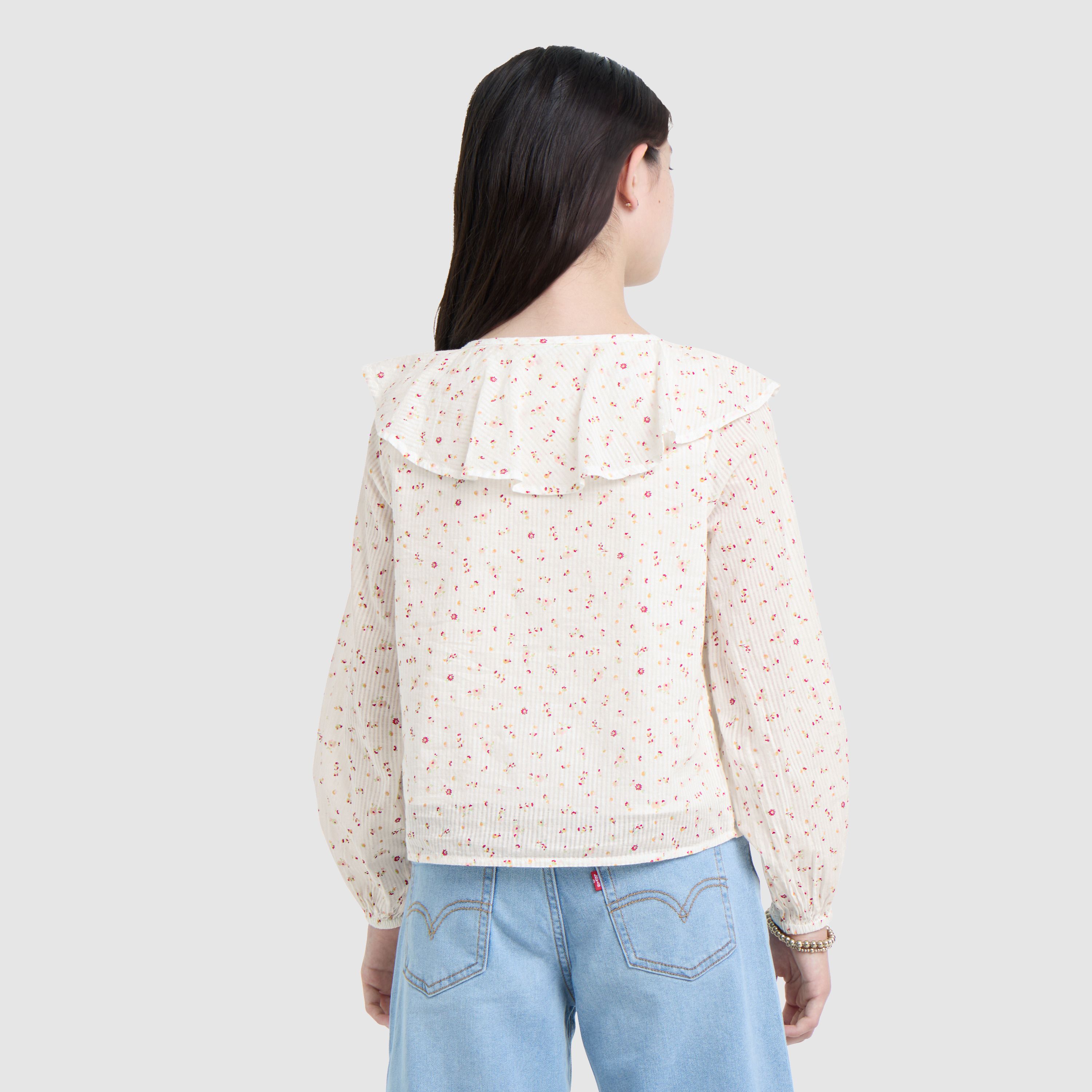 Teenager Long Sleeve Ruffle Top-Ditsy Blouse 3