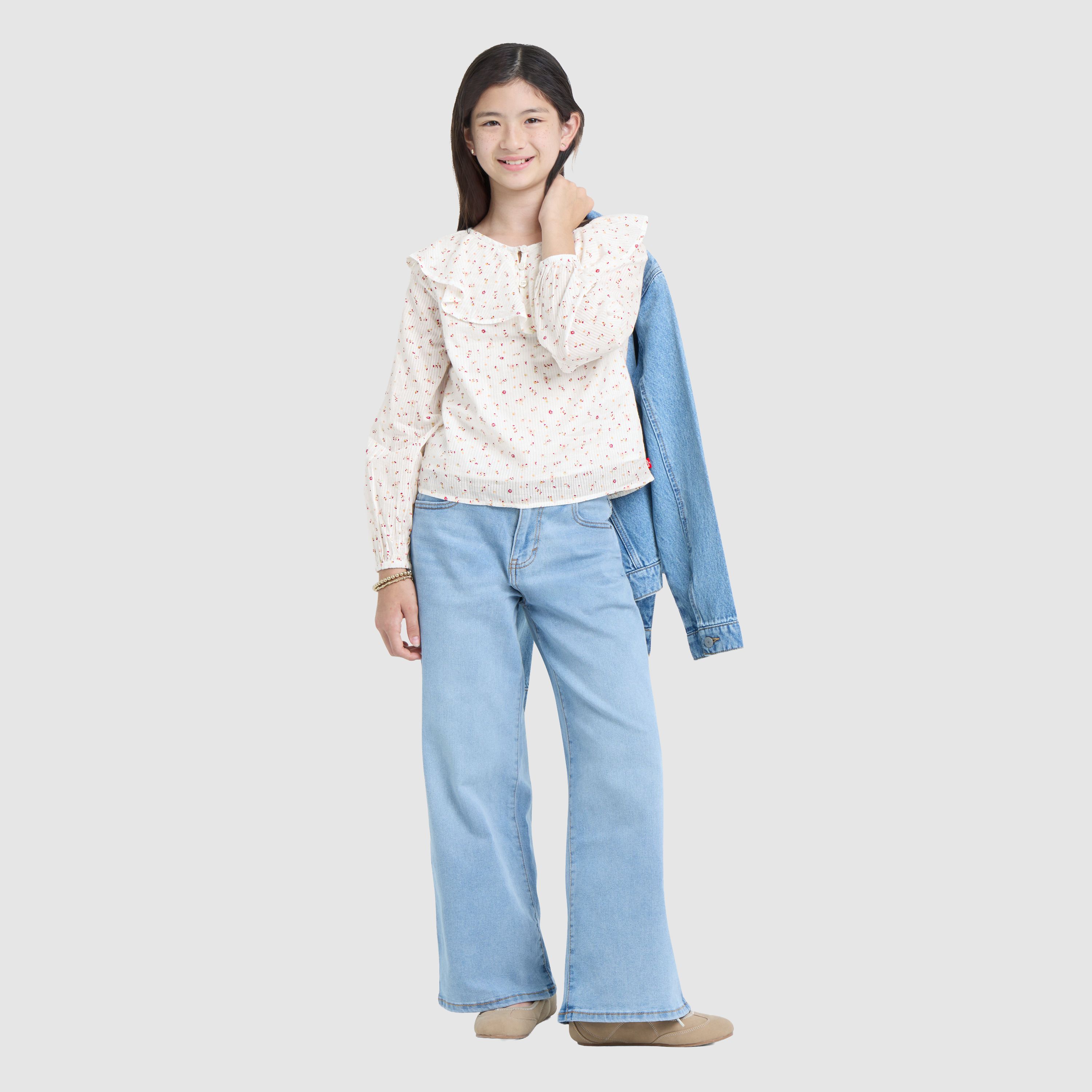 Teenager Long Sleeve Ruffle Top-Ditsy Blouse 1