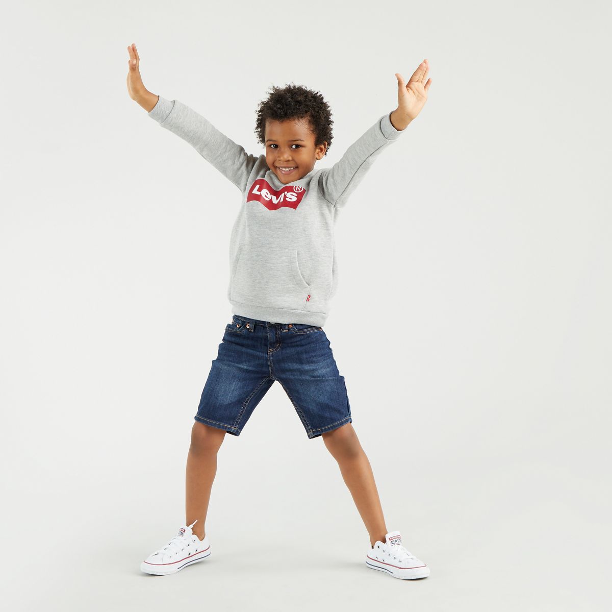Kids Batwing Screenprint Hoodie — Grey Heather - Grey