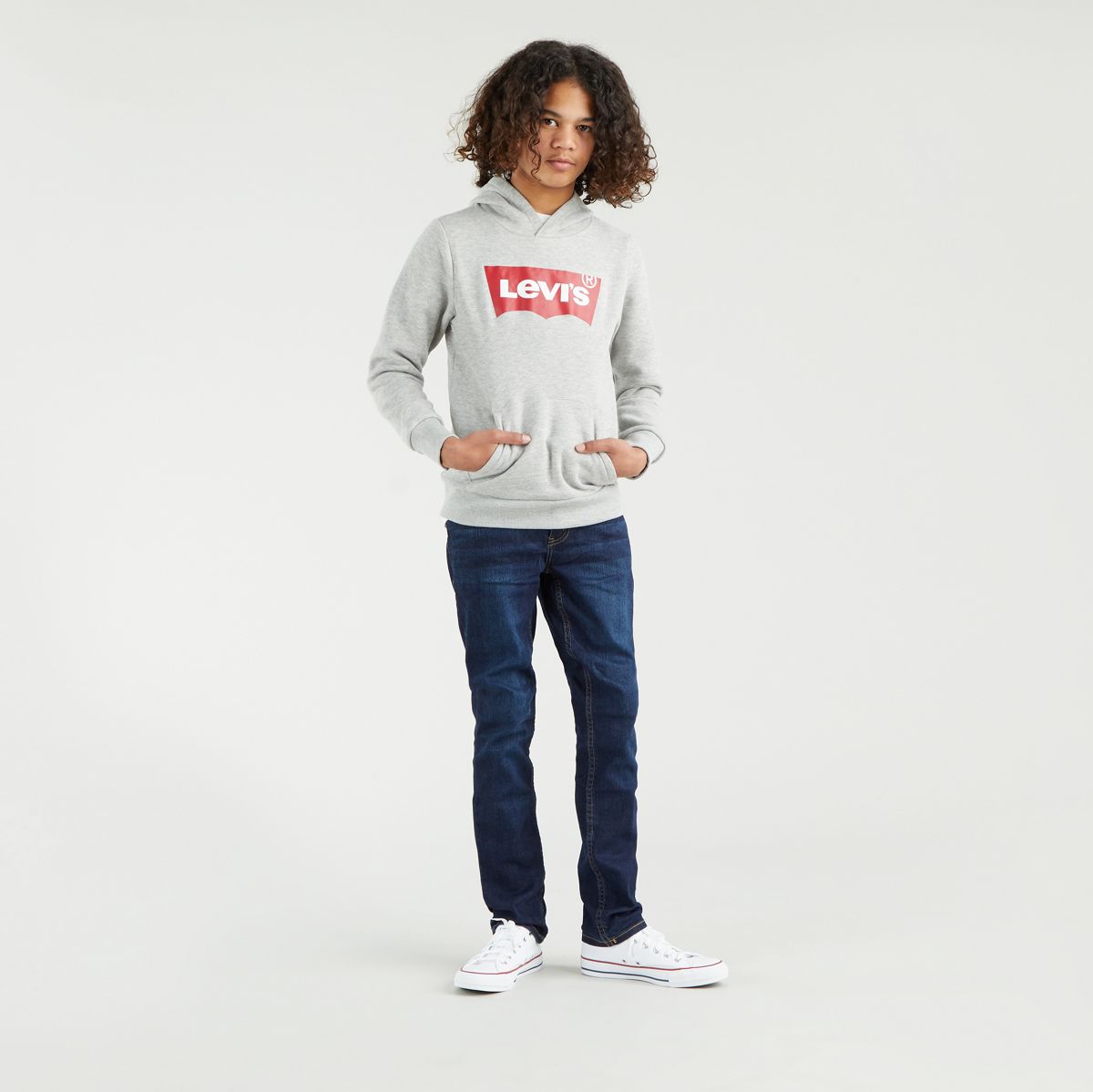Teenager Batwing Screenprint Hoodie — Grey Heather - Grey