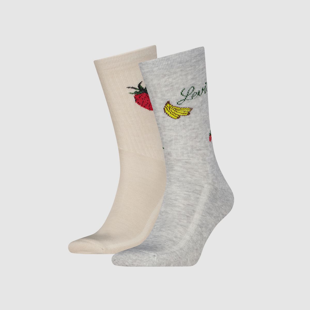 Levi's® Regular Cut Fruit Socks - 2 pack — Grey/Beige - Multi Colour