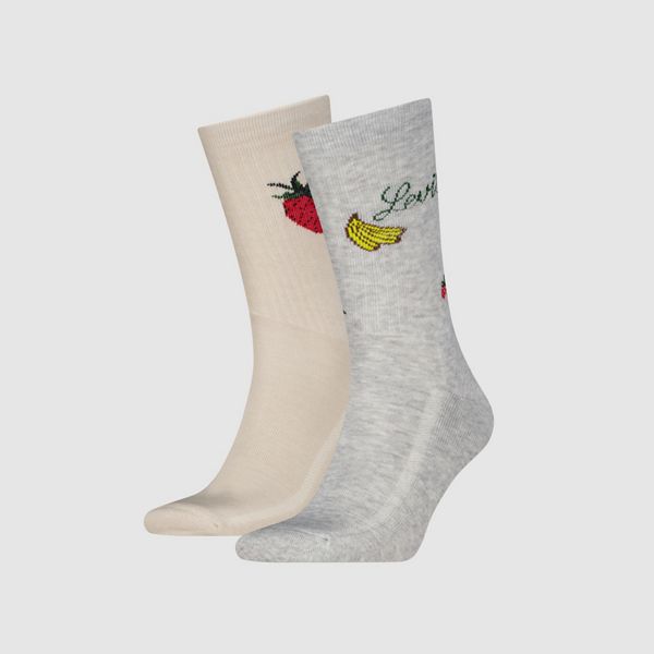 Levi's® Regular Cut Fruit Socks - 2 pack — Grey/Beige - Multi Colour