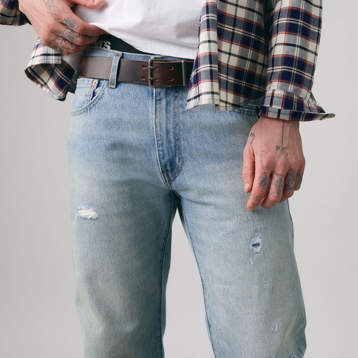 555™ Relaxed Straight Men's Jeans — Style Tension Destructed - Light Wash