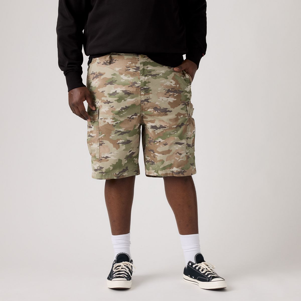 Carrier Cargo Shorts (Big & Tall) — Camo Green Ombre Ripstop Print - Multi Colour