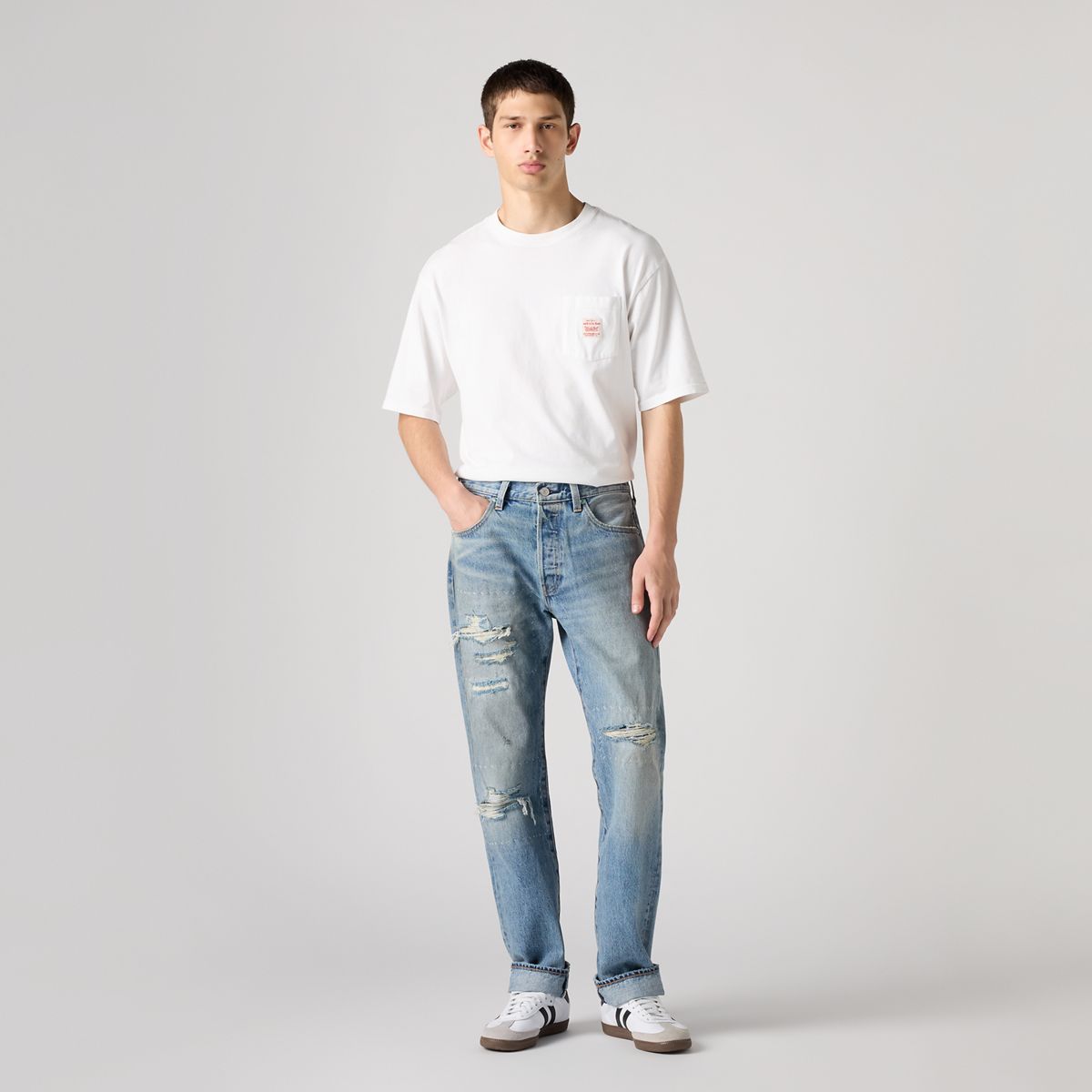 501® Original Selvedge Men's Jeans — Turquoise Rivet Dx Selv - Medium Wash