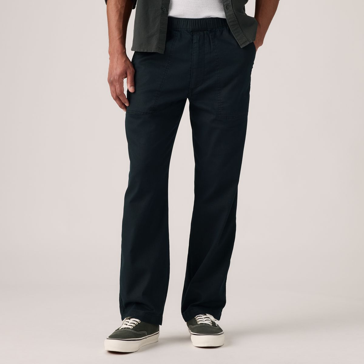 Easy Relaxed Cotton Linen Pull On Surplus Men's Pants — Mineral Black - Black