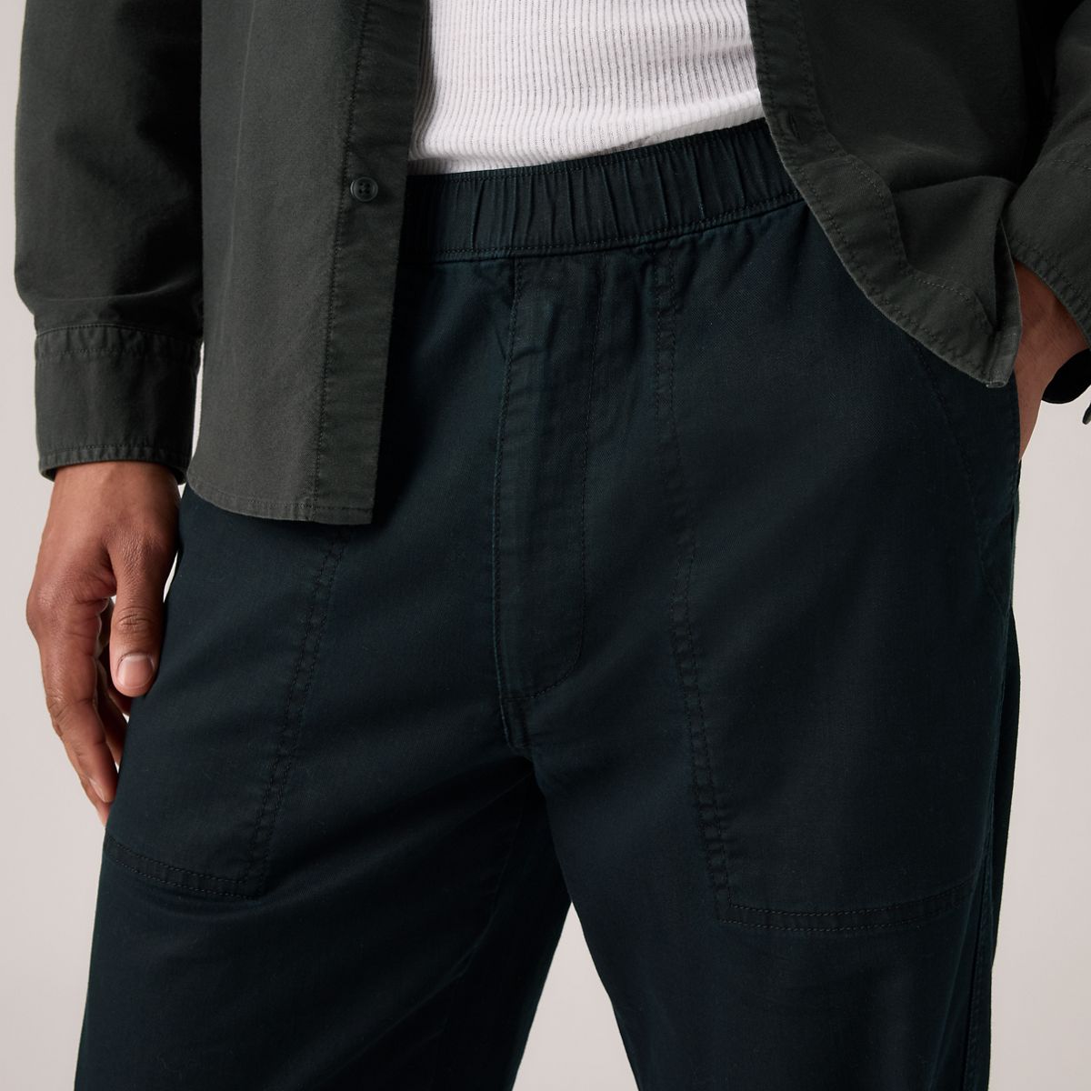 Easy Relaxed Cotton Linen Pull On Surplus Men's Pants — Mineral Black - Black