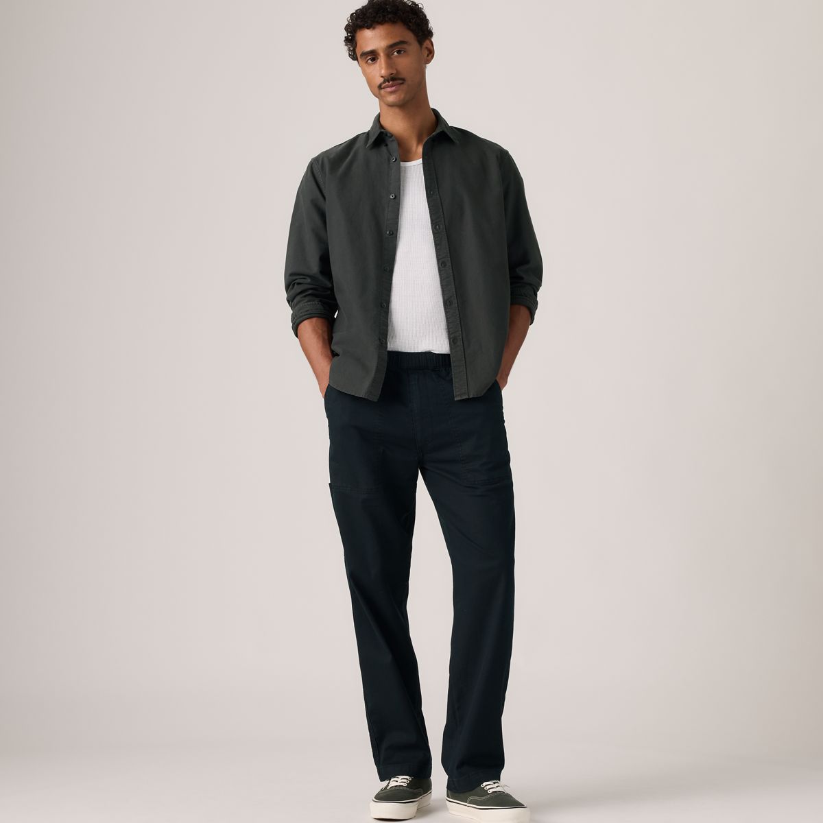 Easy Relaxed Cotton Linen Pull On Surplus Men's Pants — Mineral Black - Black