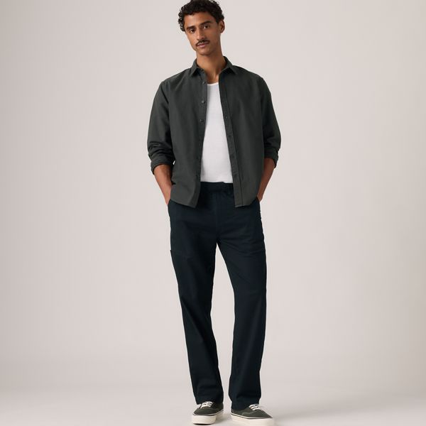 Easy Relaxed Cotton Linen Pull On Surplus Men's Pants — Mineral Black - Black