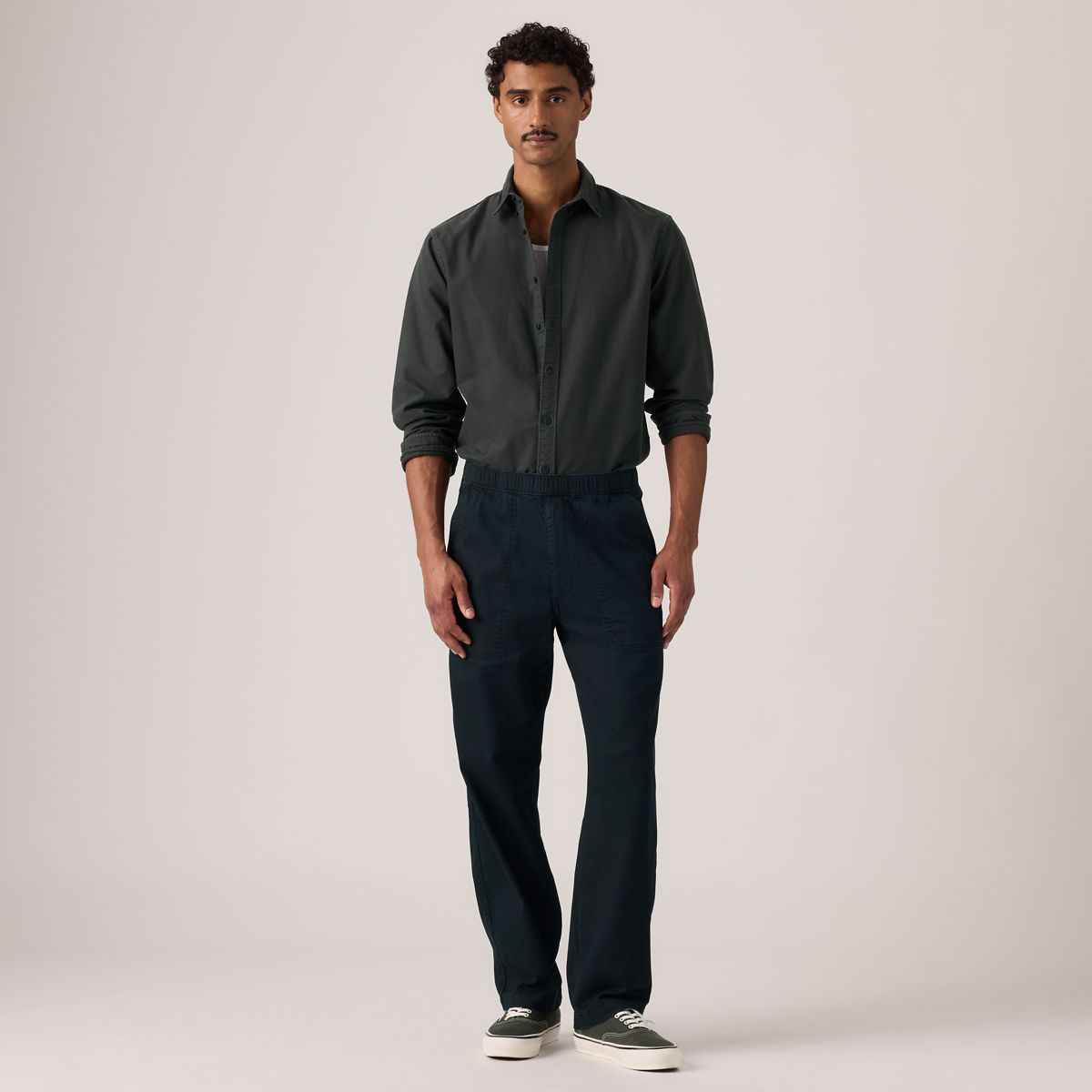 Easy Relaxed Cotton Linen Pull On Surplus Men's Pants — Mineral Black - Black