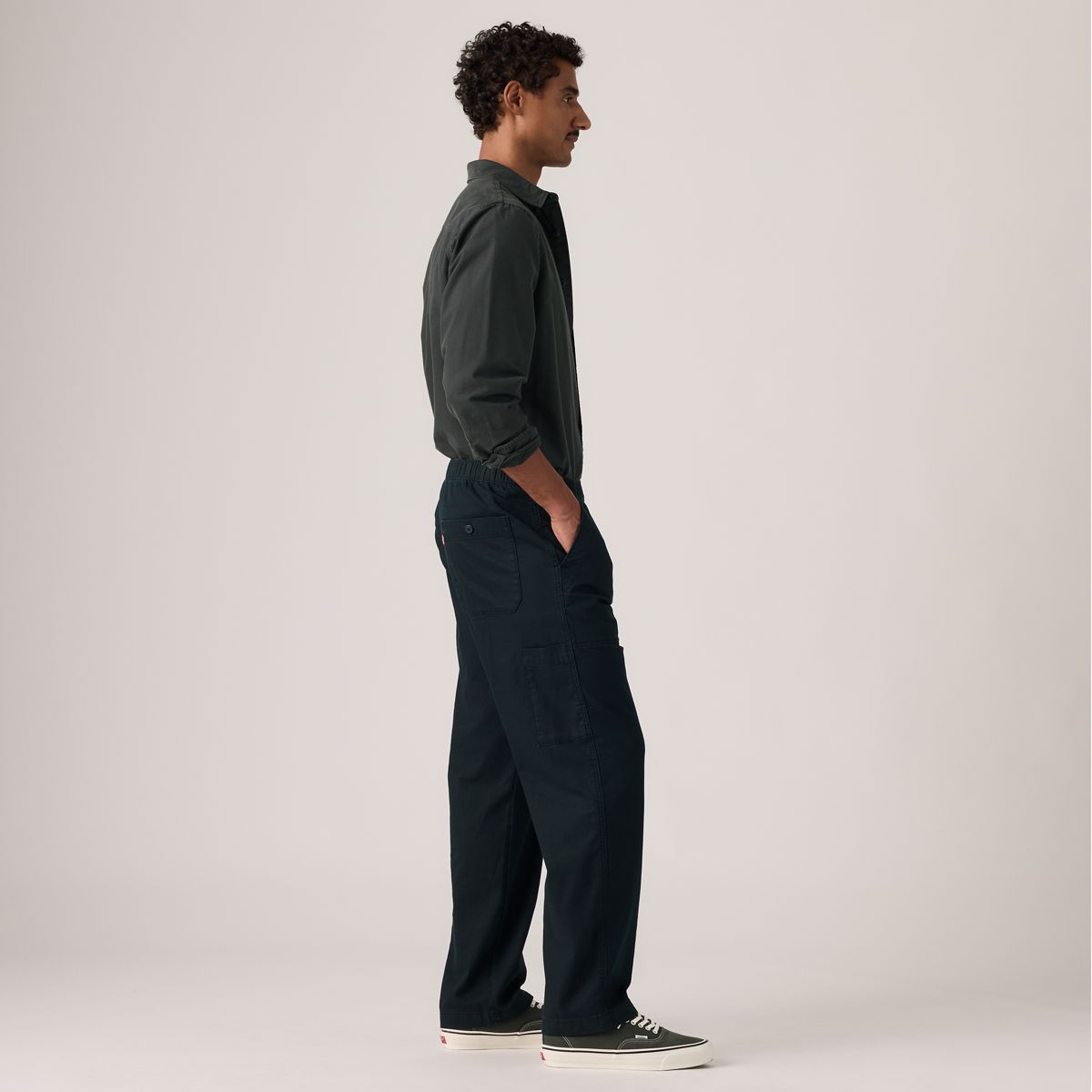Easy Relaxed Cotton Linen Pull On Surplus Men's Pants — Mineral Black - Black
