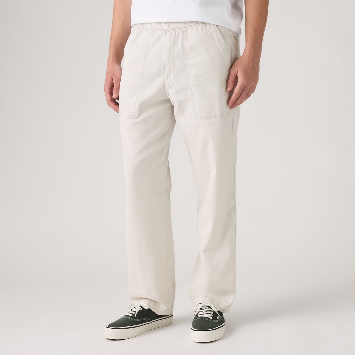 Easy Relaxed Cotton Linen Pull On Surplus Men's Pants — Moonstruck - White