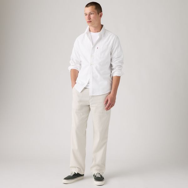 Easy Relaxed Cotton Linen Pull On Surplus Men's Pants — Moonstruck - White