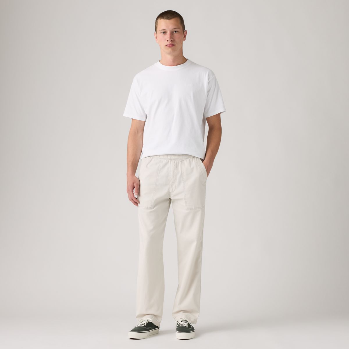 Easy Relaxed Cotton Linen Pull On Surplus Men's Pants — Moonstruck - White