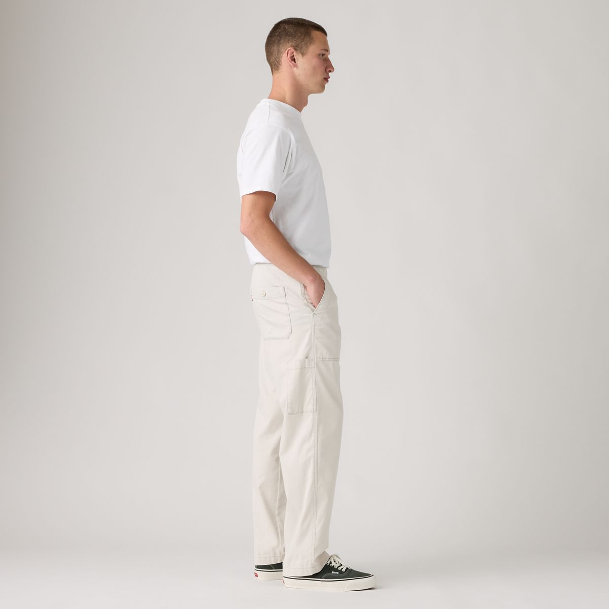 Easy Relaxed Cotton Linen Pull On Surplus Men's Pants — Moonstruck - White