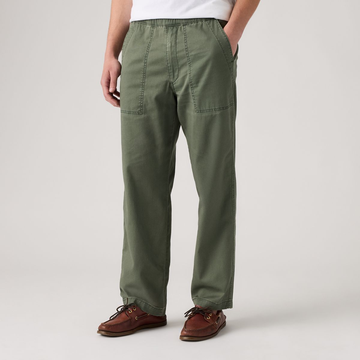 Easy Relaxed Cotton Linen Pull On Surplus Men's Pants — Kambaba - Green