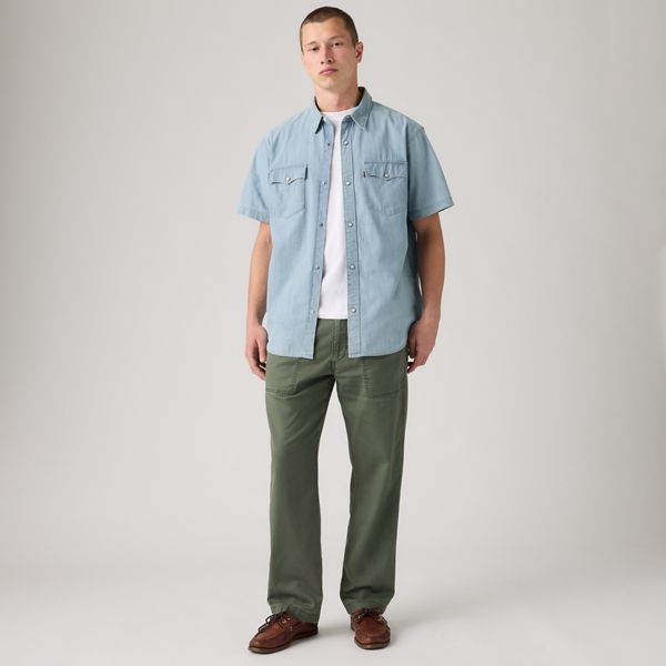 Easy Relaxed Cotton Linen Pull On Surplus Men's Pants — Kambaba - Green