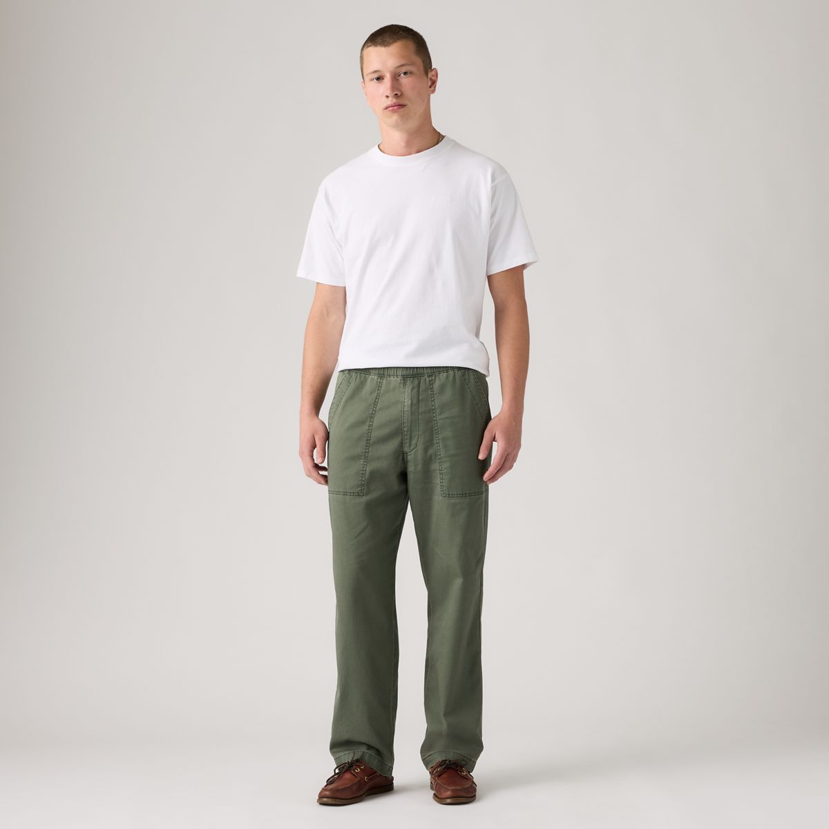 Easy Relaxed Cotton Linen Pull On Surplus Men's Pants — Kambaba - Green