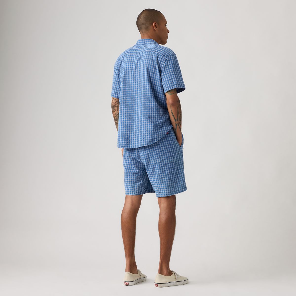 Boxer Cotton Linen 7" Men's Shorts — Sunshine Indigo Dobby - Medium Wash