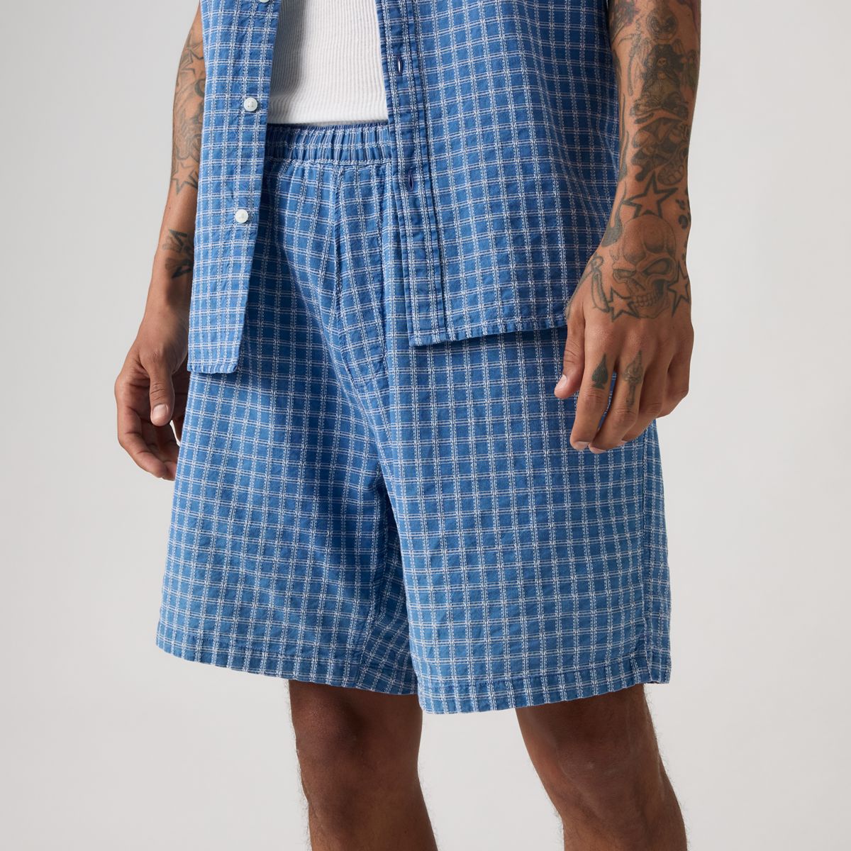 Boxer Cotton Linen 7" Men's Shorts — Sunshine Indigo Dobby - Medium Wash