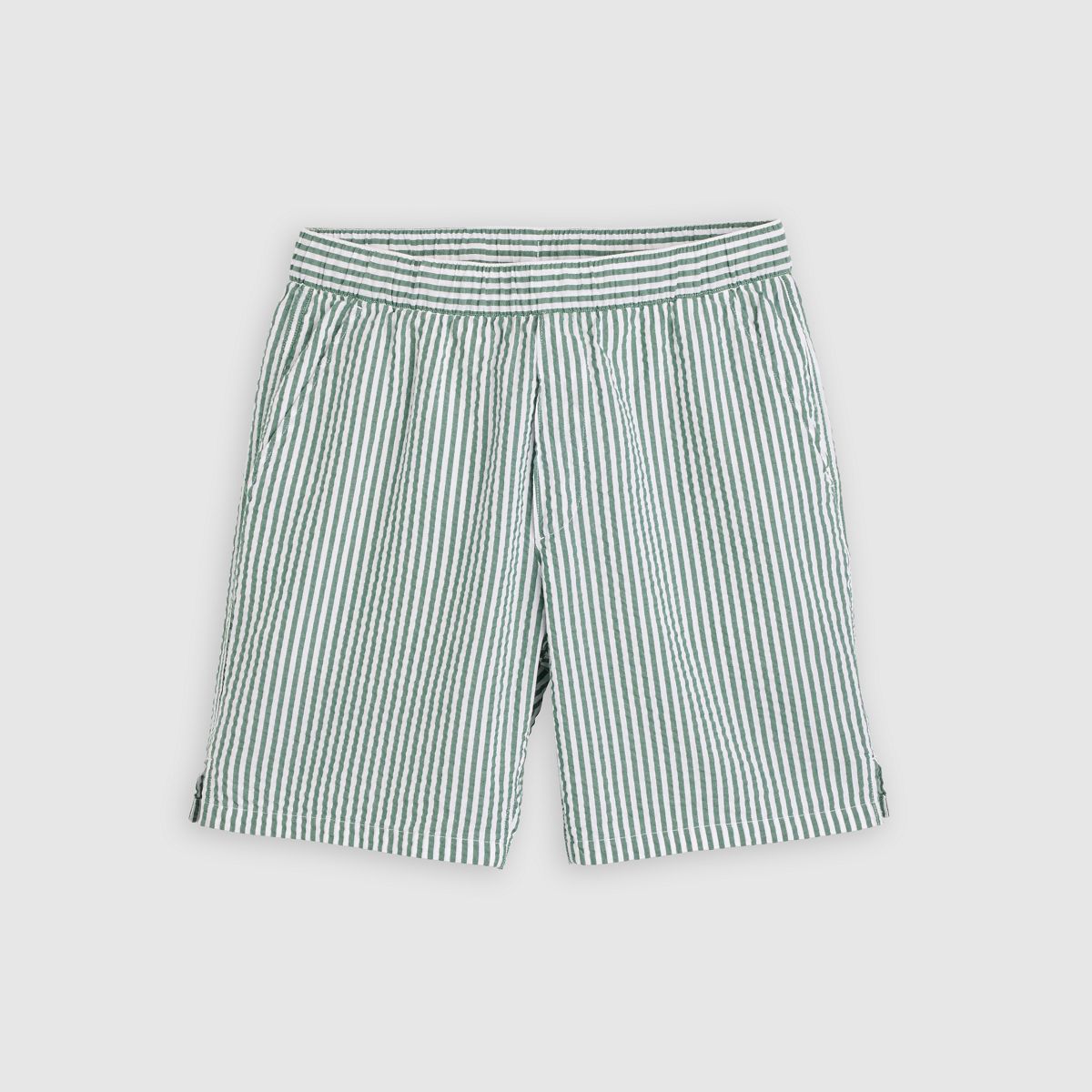 Boxer Cotton Linen 7" Men's Shorts — Aldwyn Stripe Eden Seersucker - Green