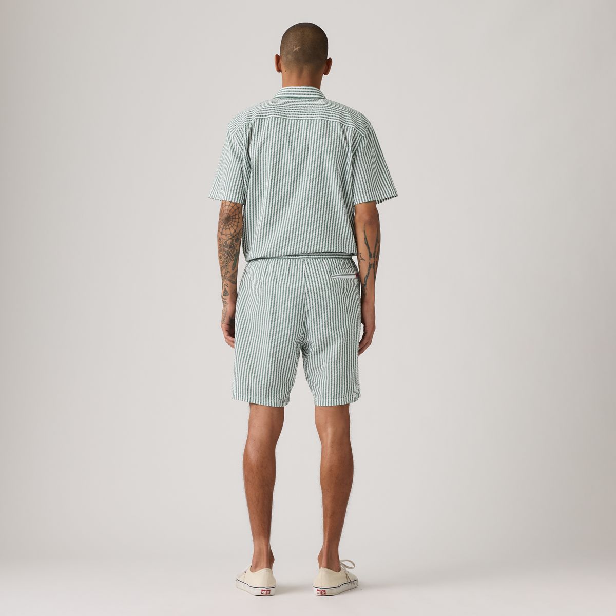 Boxer Cotton Linen 7" Men's Shorts — Aldwyn Stripe Eden Seersucker - Green