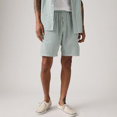 Boxer Cotton Linen 7" Men's Shorts — Aldwyn Stripe Eden Seersucker - Green 2
