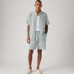 Boxer Cotton Linen 7" Men's Shorts — Aldwyn Stripe Eden Seersucker - Green 1