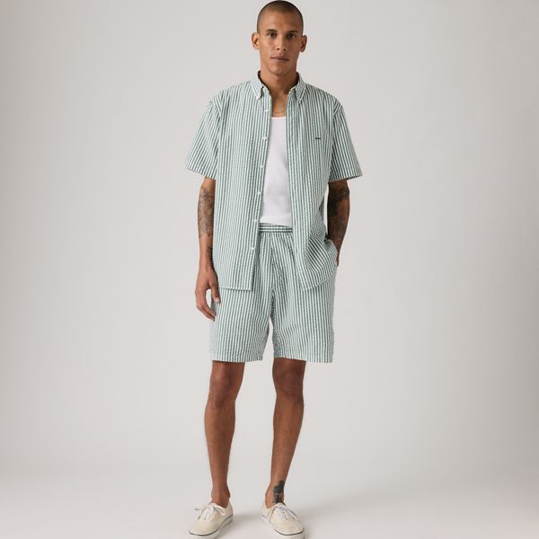 Boxer Cotton Linen 7" Men's Shorts — Aldwyn Stripe Eden Seersucker - Green