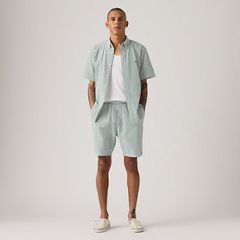 Boxer Cotton Linen 7" Men's Shorts — Aldwyn Stripe Eden Seersucker - Green 5
