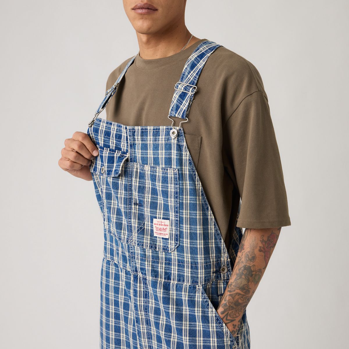 Loose Lightweight Overalls — Summer Check Lightweight Canvas - Blue