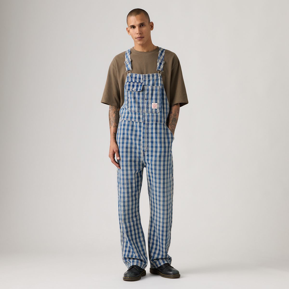 Loose Lightweight Overalls — Summer Check Lightweight Canvas - Blue