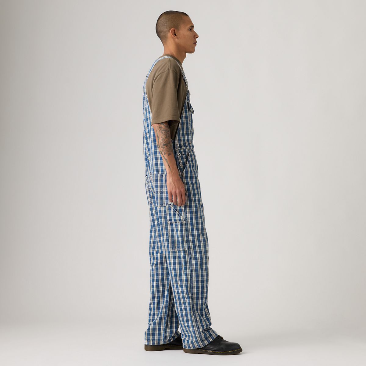 Loose Lightweight Overalls — Summer Check Lightweight Canvas - Blue