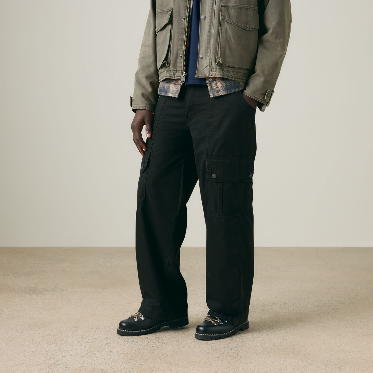 Canvas Extra Baggy Men's Cargo Pants — Mineral Black - Black