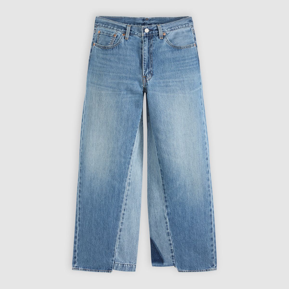 Baggy Wide-Leg Men's Jeans — Rain All Day Pieced - Medium Wash