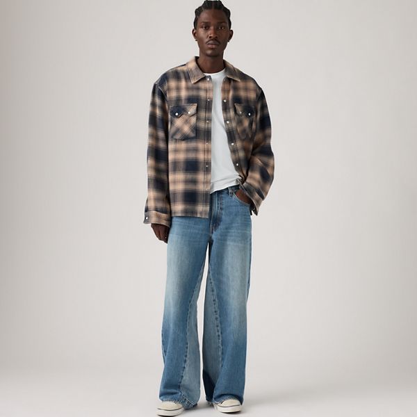 Baggy Wide-Leg Men's Jeans — Rain All Day Pieced - Medium Wash