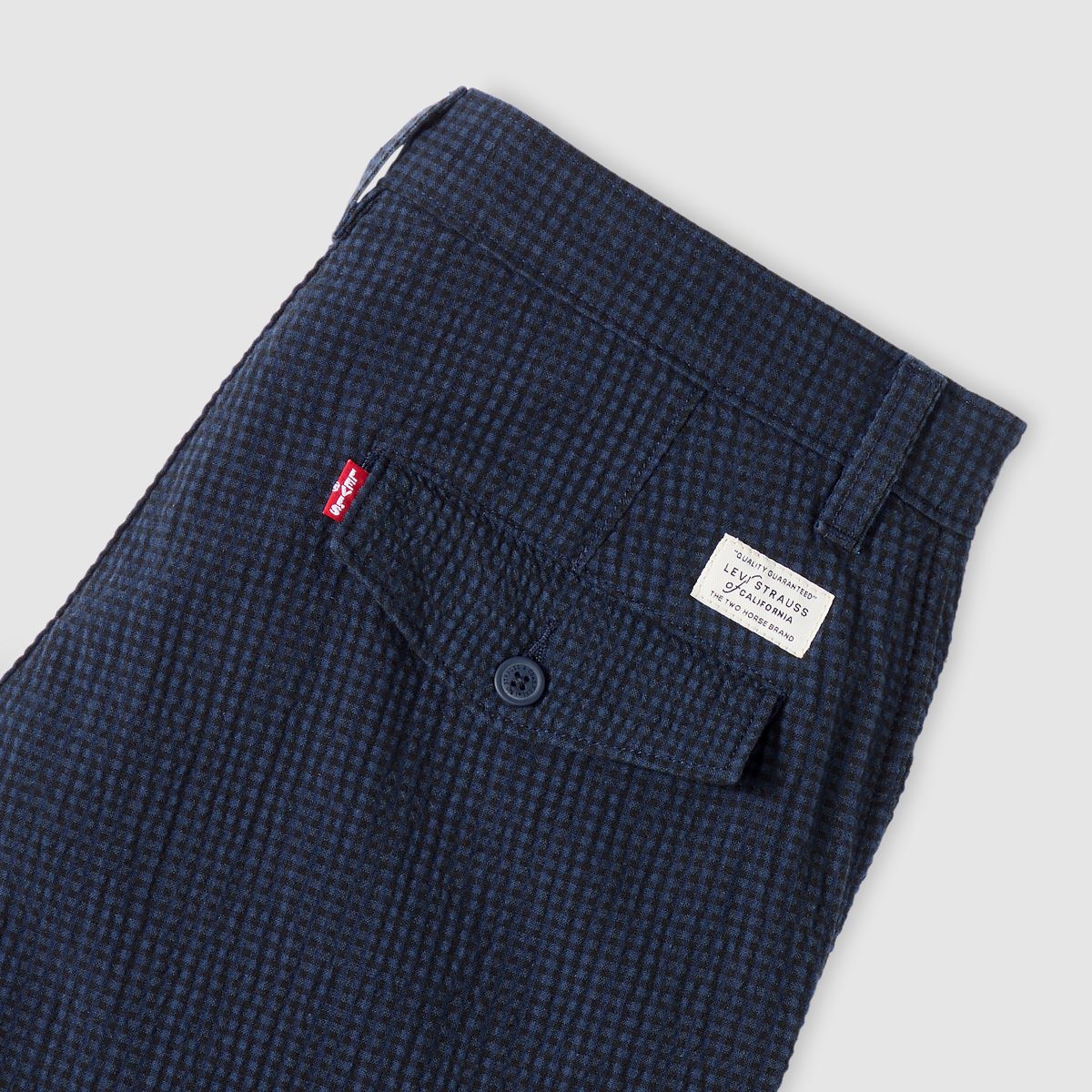 XX Chino Authentic Relaxed Seersucker 8" Men's Shorts — Cadiz Plaid Navy Plaid Seersucker - Blue