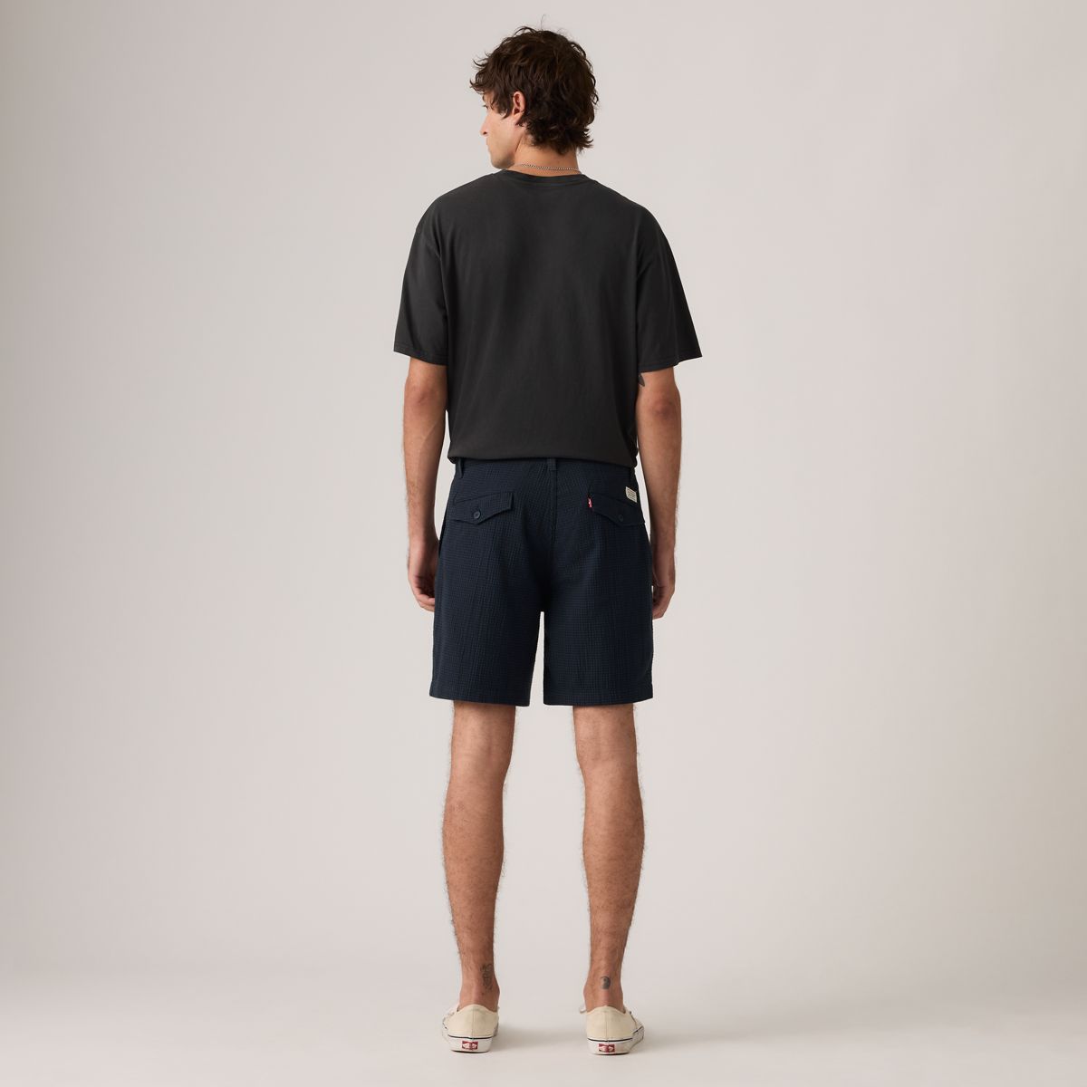 XX Chino Authentic Relaxed Seersucker 8" Men's Shorts — Cadiz Plaid Navy Plaid Seersucker - Blue