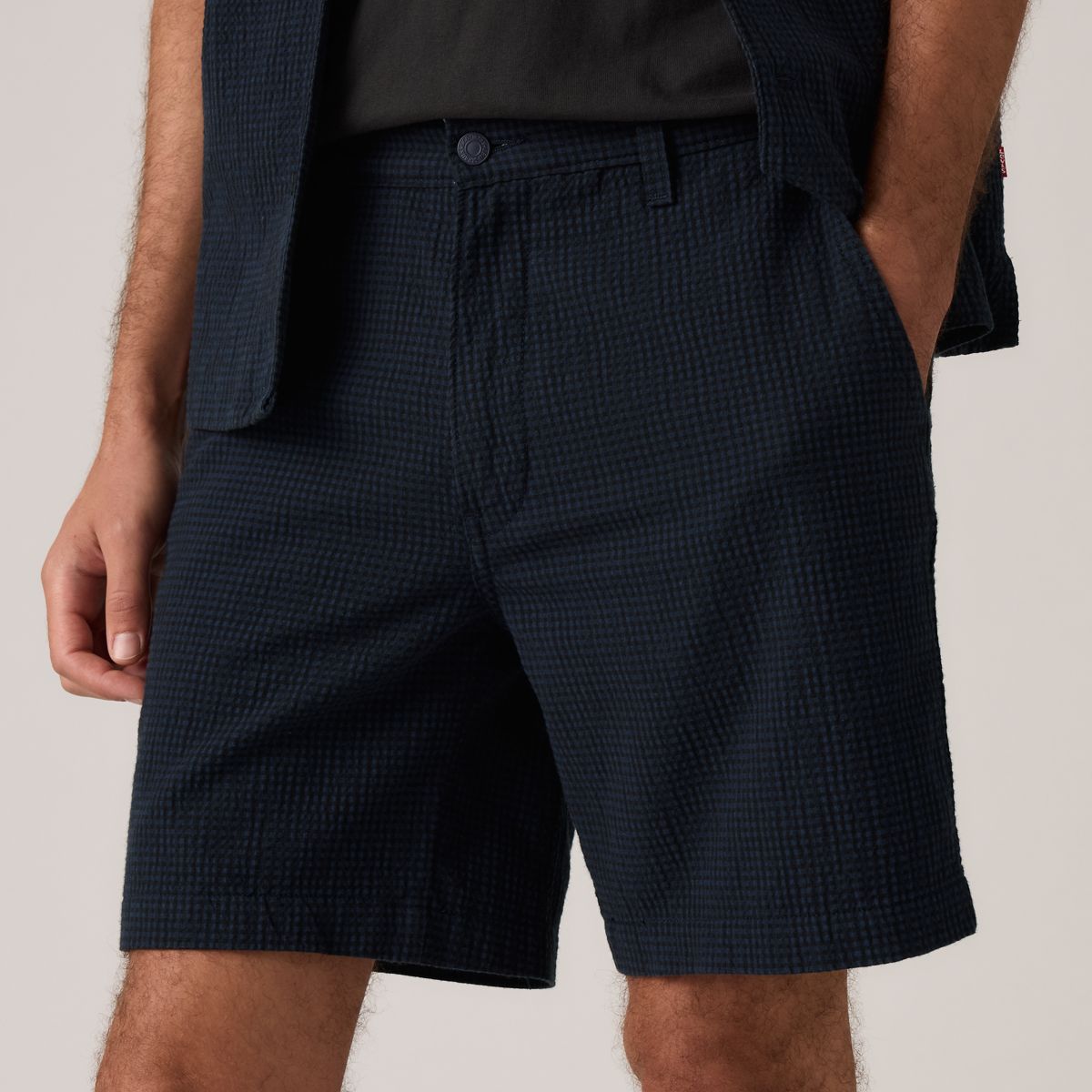 XX Chino Authentic Relaxed Seersucker 8" Men's Shorts — Cadiz Plaid Navy Plaid Seersucker - Blue